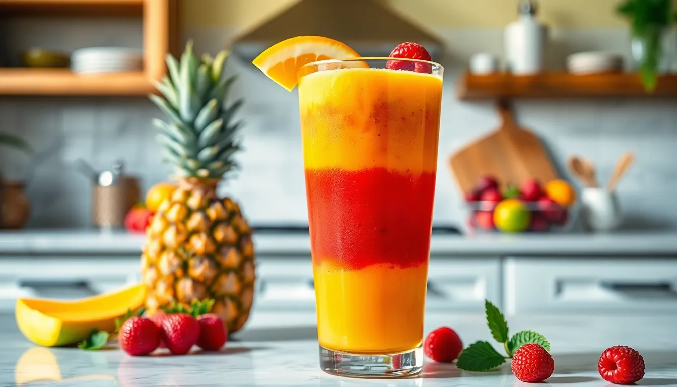 Sunrise Sunset Smoothie Recipe: Perfect Layered Smoothie in 10 Minutes 4 Sunrise Sunset Smoothie Recipe: Perfect Layered Smoothie in 10 Minutes 3
