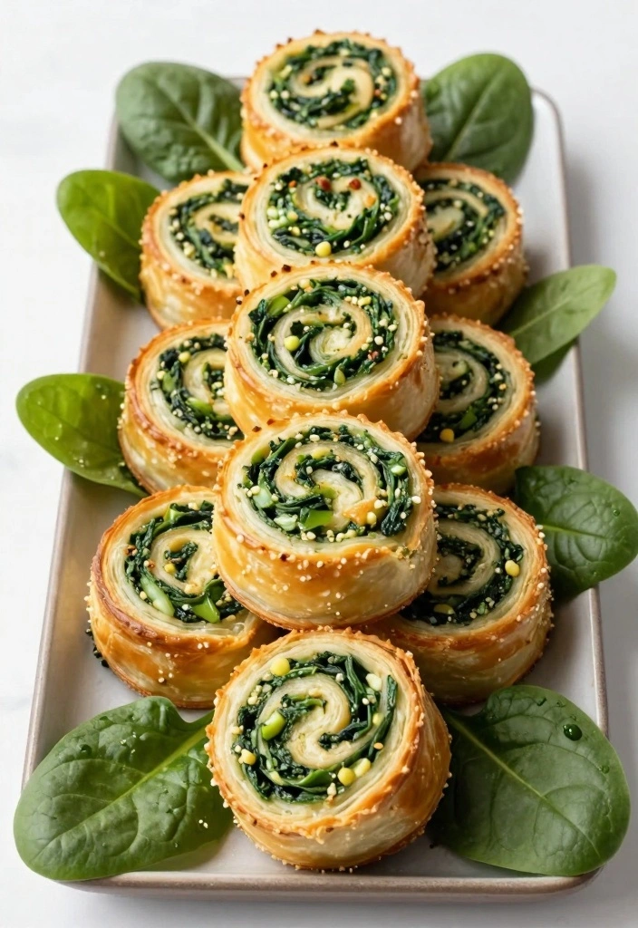 10 Puff Pastry Cookie Recipes for Crisp Light Sweets - 7. Cheesy Spinach Puff Pastry Pinwheels