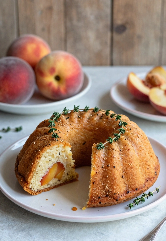 12 Summer Bundt Cake Recipes for Light Fresh Flavor - 4. Peach Thyme Bundt Cake